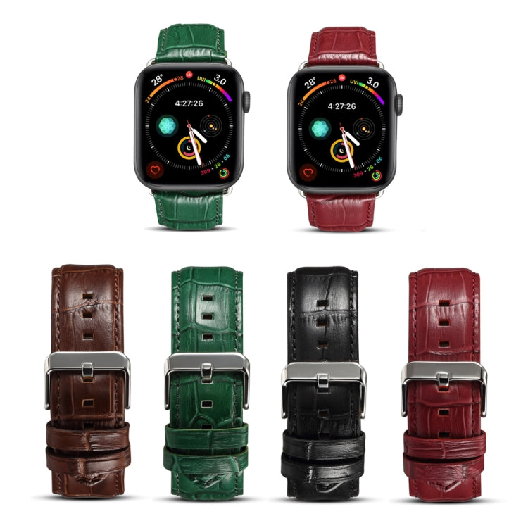 Denior Crocodile Grain Watch Cowhide Leather Watch Band for Apple Watch Series 7 41mm / 6 & SE & 5 & 4 40mm / 3 & 2 & 1 38mm (Green) - Watch Bands by Denior | Online Shopping UK | buy2fix