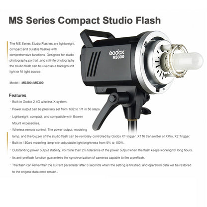 Godox MS300 Studio Flash Light 300Ws Bowens Mount Studio Speedlight (EU Plug) - Shoe Mount Flashes by Godox | Online Shopping UK | buy2fix