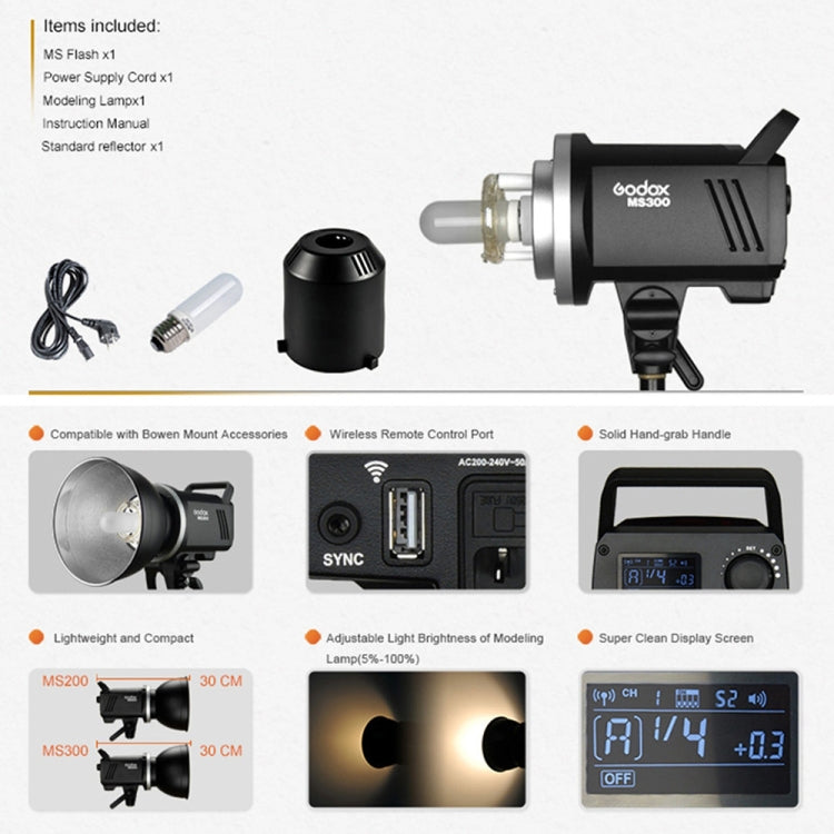 Godox MS300 Studio Flash Light 300Ws Bowens Mount Studio Speedlight (EU Plug) - Shoe Mount Flashes by Godox | Online Shopping UK | buy2fix