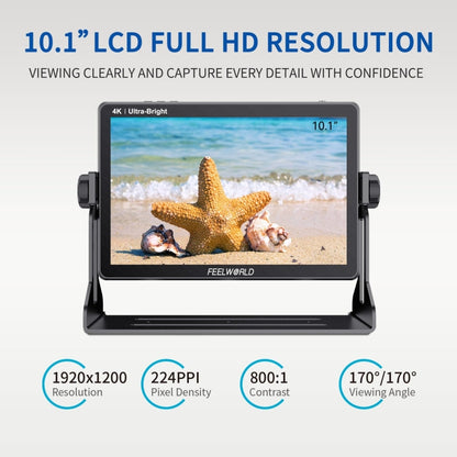 FEELWORLD LUT11H 10.1 Inch Ultra Bright 2000nit DSLR Camera Field Monitor Touch Screen 4K HDMI F970 External Power and Install Kit (EU Plug) - On-camera Monitors by FEELWORLD | Online Shopping UK | buy2fix