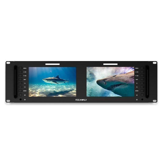 FEELWORLD D71 PLUS-H Dual 7 inch 3RU Rackmount Monitor 4K HDMI 1920 x 1200 IPS Monitor (EU Plug) - On-camera Monitors by FEELWORLD | Online Shopping UK | buy2fix