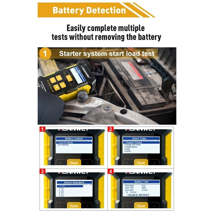 KONNWEI KW510 3 in 1 Car Battery Tester / Charger / Repairer, Support 8 Languages (EU Plug) - Code Readers & Scan Tools by KONNWEI | Online Shopping UK | buy2fix