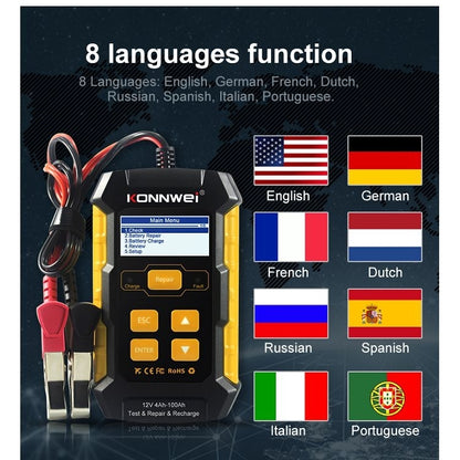 KONNWEI KW510 3 in 1 Car Battery Tester / Charger / Repairer, Support 8 Languages (EU Plug) - Code Readers & Scan Tools by KONNWEI | Online Shopping UK | buy2fix