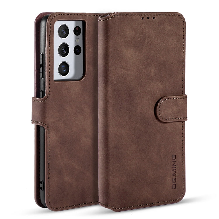 For Samsung Galaxy S21 Ultra 5G DG.MING Retro Oil Side Horizontal Flip Case with Holder & Card Slots & Wallet(Coffee) - Galaxy S21 5G Cases by DG.MING | Online Shopping UK | buy2fix