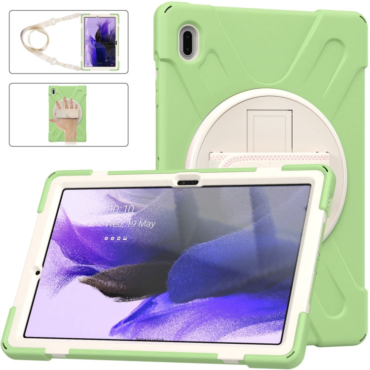 For Samsung Galaxy Tab S7 FE T730 / S7+ / S9+ /S8+ Silicone + PC Protective Case with Holder & Shoulder Strap(Matcha Green) - Other Galaxy Tab PC by buy2fix | Online Shopping UK | buy2fix