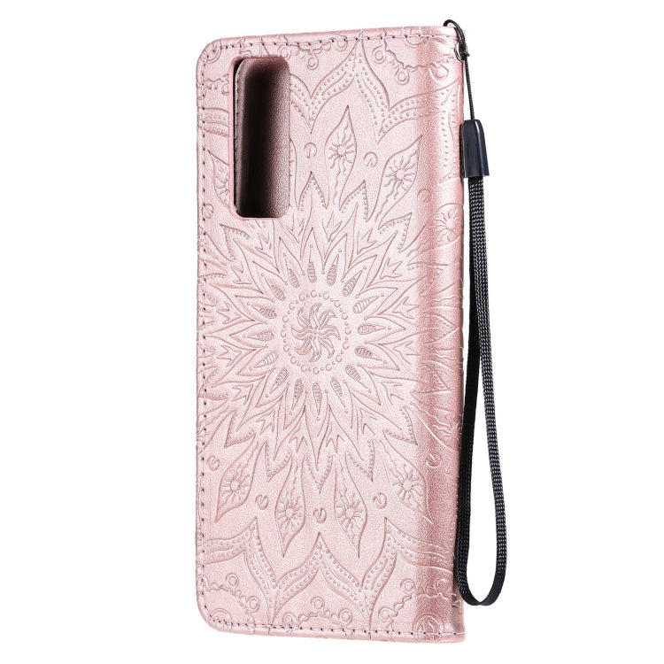 For vivo Y72 5G / iQOO Z3 Sun Embossing Pattern Horizontal Flip Leather Case with Card Slot & Holder & Wallet & Lanyard(Rose Gold) - vivo Cases by buy2fix | Online Shopping UK | buy2fix