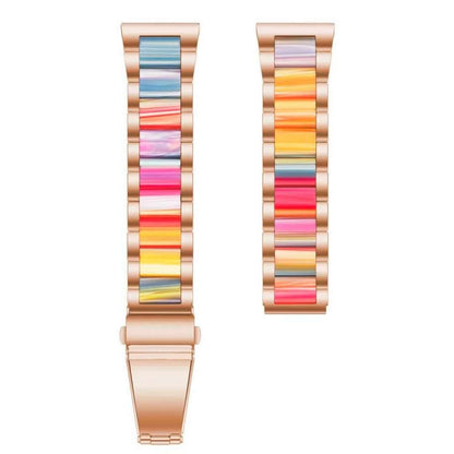 For Samsung Smart Watch 22mm Three-beads Steel + Resin Watch Band(Rose Gold Rainbow) - Watch Bands by buy2fix | Online Shopping UK | buy2fix