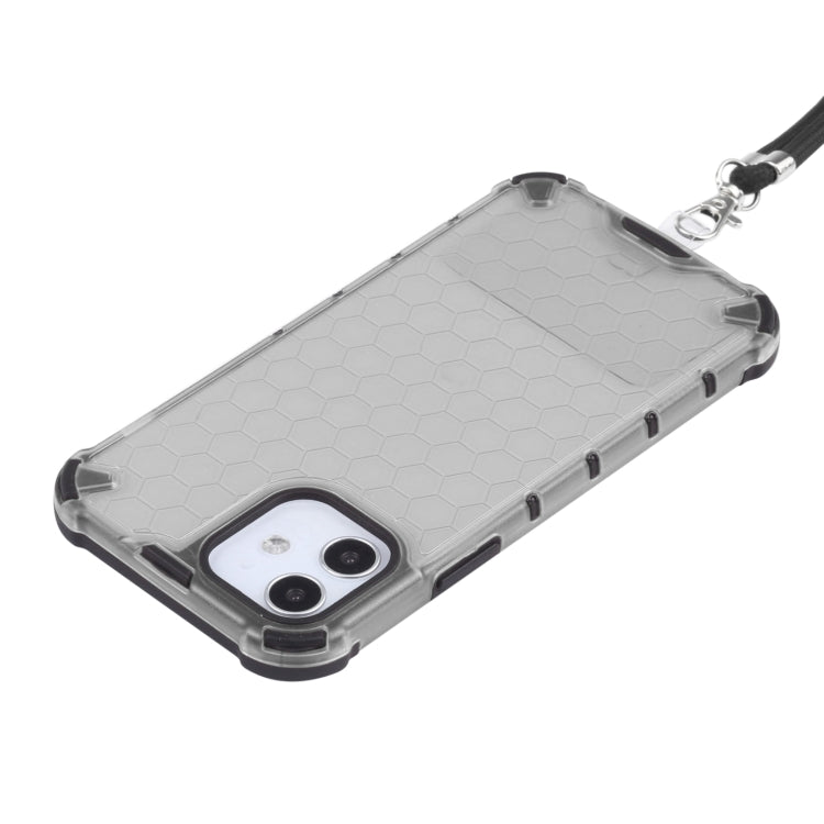 For iPhone 12 mini Shockproof Honeycomb PC + TPU Case with Neck Lanyard (Grey) - iPhone 12 mini Cases by buy2fix | Online Shopping UK | buy2fix