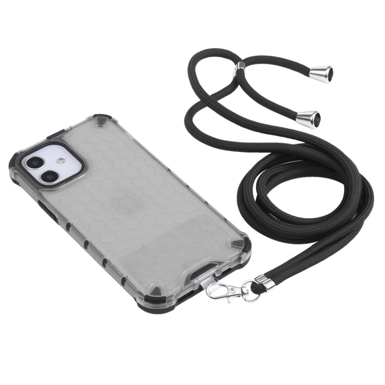 For iPhone 12 / 12 Pro Shockproof Honeycomb PC + TPU Case with Neck Lanyard(Grey) - iPhone 12 / 12 Pro Cases by buy2fix | Online Shopping UK | buy2fix