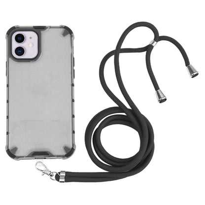 For iPhone 11 Shockproof Honeycomb PC + TPU Case with Neck Lanyard (Grey) - iPhone 11 Cases by buy2fix | Online Shopping UK | buy2fix