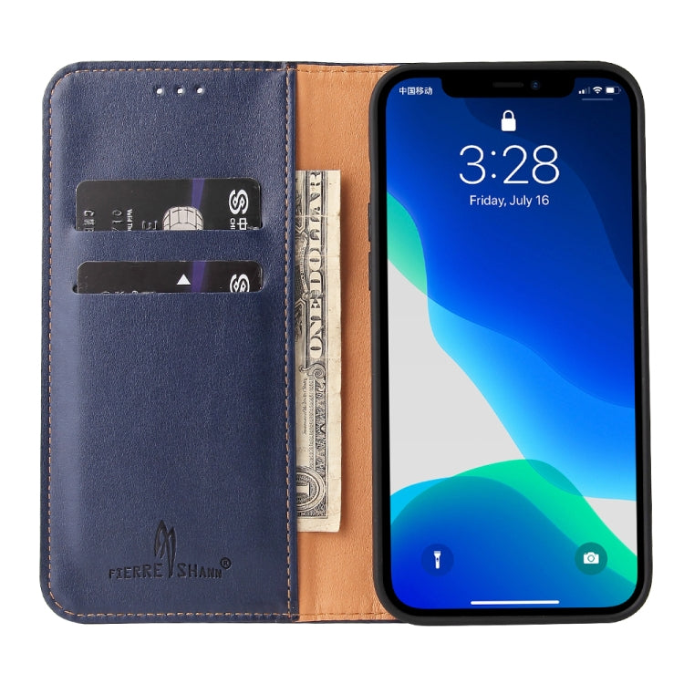 For iPhone 13 Pro Max Fierre Shann PU Leather Texture Horizontal Flip Leather Case with Holder & Card Slots & Wallet (Blue) - iPhone 13 Pro Max Cases by FIERRE SHANN | Online Shopping UK | buy2fix