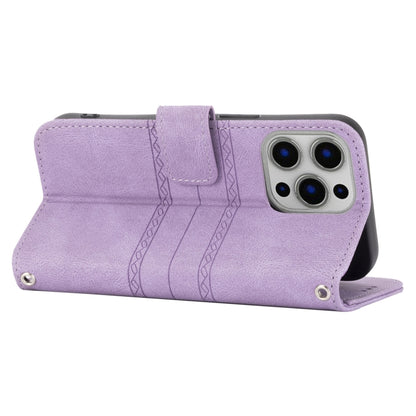 For iPhone 13 Pro Embossed Striped Magnetic Buckle PU + TPU Horizontal Flip Leather Case with Holder & Card Slot & Wallet & Photo Frame & Sling (Purple) - iPhone 13 Pro Cases by buy2fix | Online Shopping UK | buy2fix