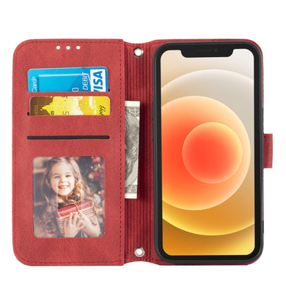 For iPhone 13 Pro Max Embossed Striped Magnetic Buckle PU + TPU Horizontal Flip Leather Case with Holder & Card Slot & Wallet & Photo Frame & Sling (Red) - iPhone 13 Pro Max Cases by buy2fix | Online Shopping UK | buy2fix