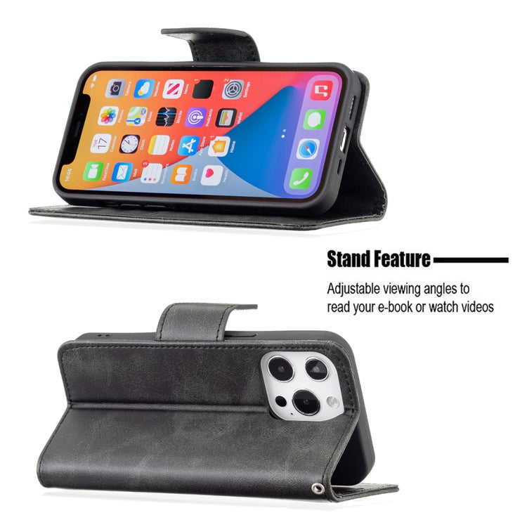 For iPhone 13 Retro Lambskin Texture Pure Color Horizontal Flip PU Leather Case, with Holder & Card Slots & Wallet & Lanyard(Black) - iPhone 13 Cases by buy2fix | Online Shopping UK | buy2fix