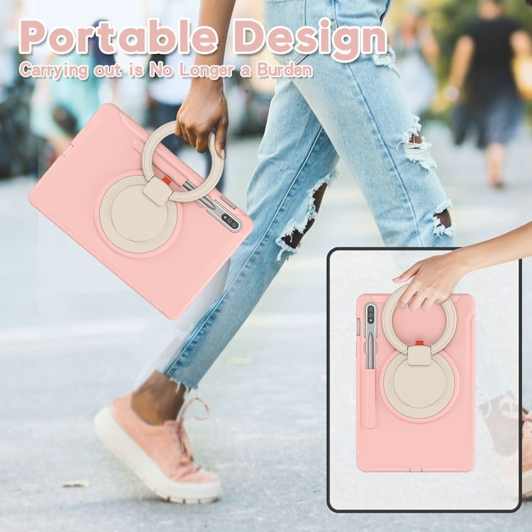 For Samsung Galaxy Tab S8 / Galaxy Tab S7 870 Shockproof TPU + PC Protective Case with 360 Degree Rotation Foldable Handle Grip Holder & Pen Slot(Cherry Blossoms Pink) - Galaxy Tab S8 Cases by buy2fix | Online Shopping UK | buy2fix