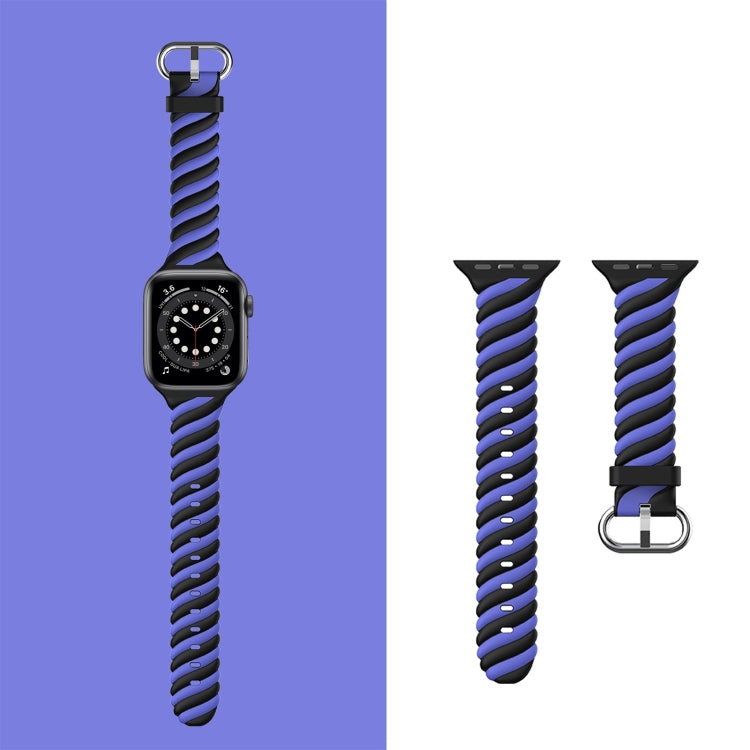 Two-color Twist Silicone Watch Band For Apple Watch Series 9&8&7 41mm / SE 3&SE 2&6&SE&5&4 40mm / 3&2&1 38mm(Blue Black) - Watch Bands by buy2fix | Online Shopping UK | buy2fix