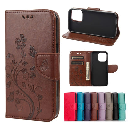 For iPhone 13 Pro Butterfly Flower Pattern Horizontal Flip Leather Case with Holder & Card Slots & Wallet (Brown) - iPhone 13 Pro Cases by buy2fix | Online Shopping UK | buy2fix