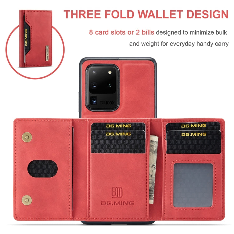 For Samsung Galaxy S20 Ultra DG.MING M2 Series 3-Fold Multi Card Bag Back Cover Shockproof Case with Wallet & Holder Function(Red) - Galaxy Phone Cases by DG.MING | Online Shopping UK | buy2fix