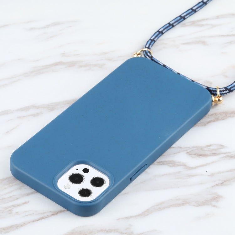 For iPhone 13 Pro Wheat Straw Material + TPU Shockproof Case with Neck Lanyard (Blue) - iPhone 13 Pro Cases by buy2fix | Online Shopping UK | buy2fix