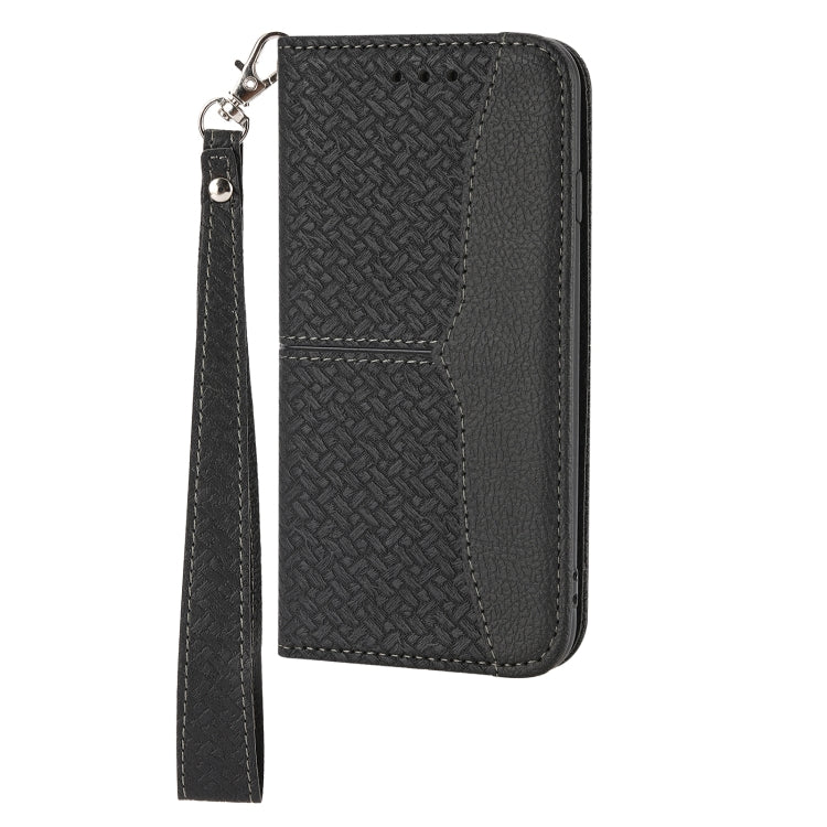 For iPhone XR Woven Texture Stitching Magnetic Horizontal Flip PU Leather Case with Holder & Card Slots & Wallet & Lanyard(Black) - More iPhone Cases by buy2fix | Online Shopping UK | buy2fix