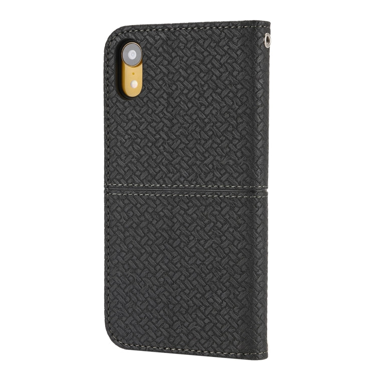 For iPhone XR Woven Texture Stitching Magnetic Horizontal Flip PU Leather Case with Holder & Card Slots & Wallet & Lanyard(Black) - More iPhone Cases by buy2fix | Online Shopping UK | buy2fix