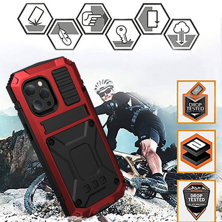 For iPhone 13 R-JUST Shockproof Waterproof Dust-proof Metal + Silicone Protective Case with Holder(Red) - iPhone 13 Cases by R-JUST | Online Shopping UK | buy2fix