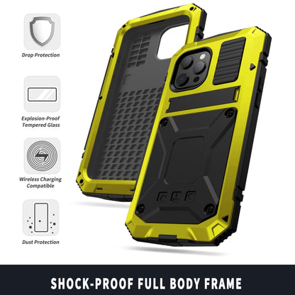 For iPhone 13 Pro R-JUST Shockproof Waterproof Dust-proof Metal + Silicone Protective Case with Holder (Yellow) - iPhone 13 Pro Cases by R-JUST | Online Shopping UK | buy2fix