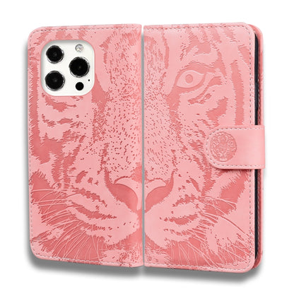 For iPhone 13 Pro Max Tiger Embossing Pattern Horizontal Flip Leather Case with Holder & Card Slots & Wallet (Pink) - iPhone 13 Pro Max Cases by buy2fix | Online Shopping UK | buy2fix