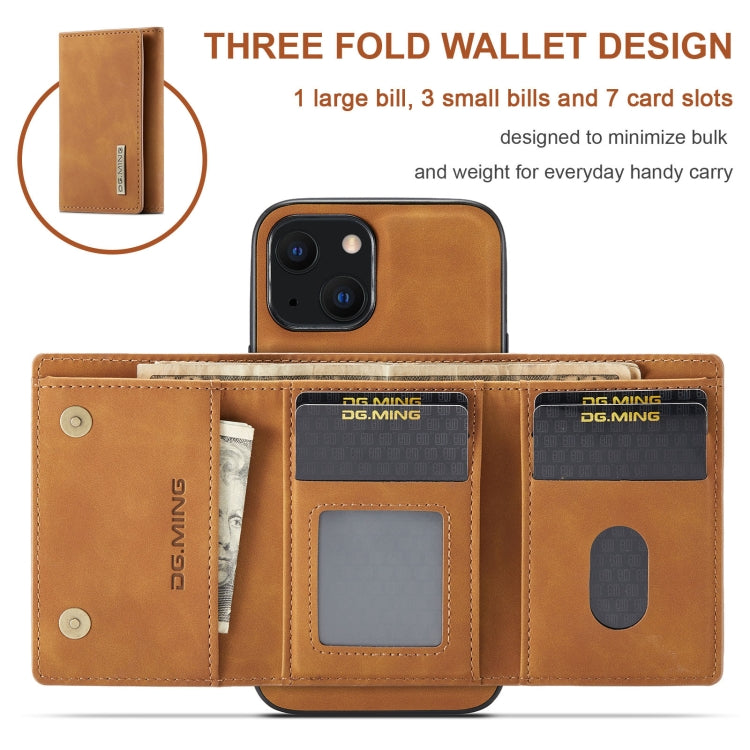 For iPhone 13 mini DG.MING M1 Series 3-Fold Multi Card Wallet Shockproof Case with Holder Function (Brown) - iPhone 13 mini Cases by DG.MING | Online Shopping UK | buy2fix