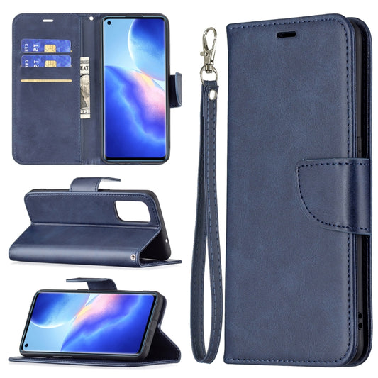 For OPPO Reno5 5G Retro Lambskin Texture Pure Color Horizontal Flip PU Leather Case with Holder & Card Slots & Wallet & Lanyard(Blue) - OPPO Cases by buy2fix | Online Shopping UK | buy2fix