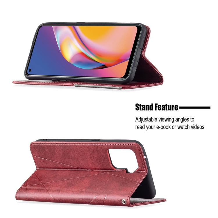 For OPPO A94 4G / Reno 5F / F19 Pro Rhombus Texture Horizontal Flip Magnetic Leather Case with Holder & Card Slots(Red) - OPPO Cases by buy2fix | Online Shopping UK | buy2fix