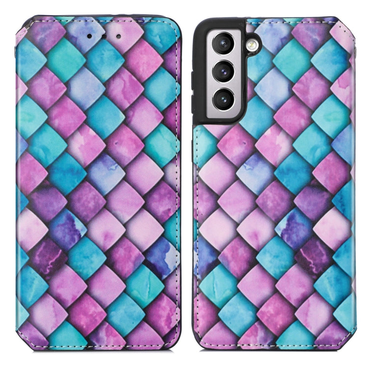 For Samsung Galaxy S21+ 5G Colorful Magnetic Horizontal Flip PU Leather Case with Holder & Card Slot & Wallet(Purple Scales) - Galaxy S21+ 5G Cases by buy2fix | Online Shopping UK | buy2fix