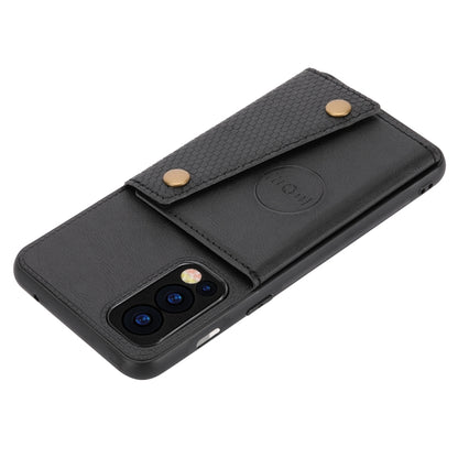 For OnePlus Nord 2 5G Double Buckle PU + TPU Shockproof Magnetic Protective Case with Card Slot & Holder(Black) - OnePlus Cases by buy2fix | Online Shopping UK | buy2fix