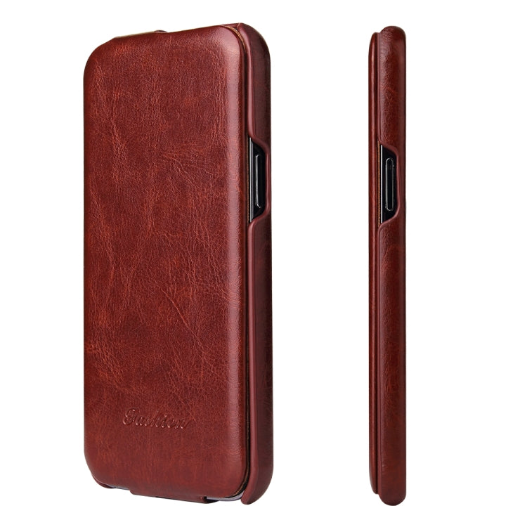 For iPhone 13 Fierre Shann Retro Oil Wax Texture Vertical Flip PU Leather Case(Brown) - iPhone 13 Cases by FIERRE SHANN | Online Shopping UK | buy2fix