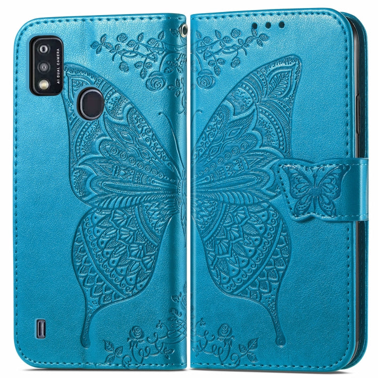 Butterfly Love Flowers Embossed Horizontal Flip Leather Case with Holder & Card Slots & Wallet & Lanyard For ZTE Blade A51(Blue) - ZTE Cases by buy2fix | Online Shopping UK | buy2fix