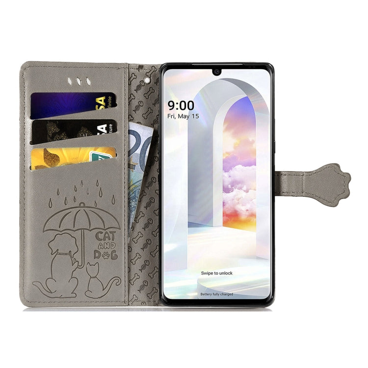 For LG Velvet 2 Pro Lovely Cat and Dog Embossing Pattern Horizontal Flip Leather Case , with Holder & Card Slots & Wallet & Cartoon Clasp & Lanyard(Grey) - LG by buy2fix | Online Shopping UK | buy2fix