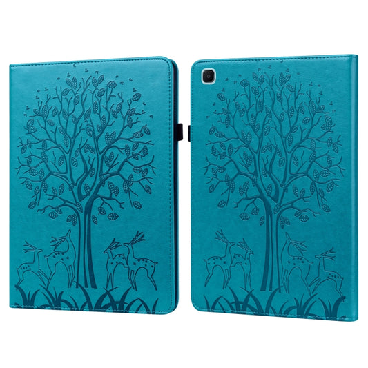 Tree & Deer Pattern Pressed Printing Horizontal Flip PU Leather Case with Holder & Card Slots & Sleep / Wake-up Function For Samsung Galaxy Tab S6 Lite(Blue) - Tab S6 Lite P610 / P615 by buy2fix | Online Shopping UK | buy2fix