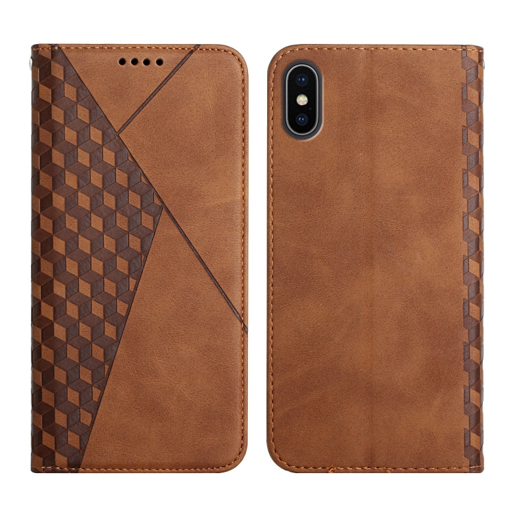 For iPhone XR Diamond Pattern Splicing Skin Feel Magnetic Horizontal Flip Leather Case with Card Slots & Holder & Wallet(Brown) - More iPhone Cases by buy2fix | Online Shopping UK | buy2fix