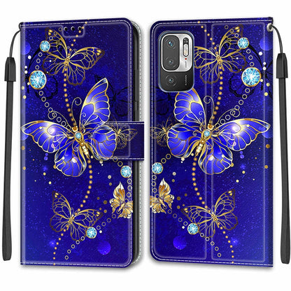 Voltage Coloured Drawing Magnetic Clasp Horizontal Flip PU Leather Case with Holder & Card Slots For Xiaomi Redmi Note 10 5G(C11 Blue Golden Chain Butterflies) - Xiaomi Cases by buy2fix | Online Shopping UK | buy2fix