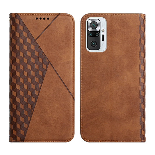 For Xiaomi Redmi Note 10 Pro Diamond Pattern Splicing Skin Feel Magnetic Horizontal Flip Leather Case with Card Slots & Holder & Wallet(Brown) - Xiaomi Cases by buy2fix | Online Shopping UK | buy2fix