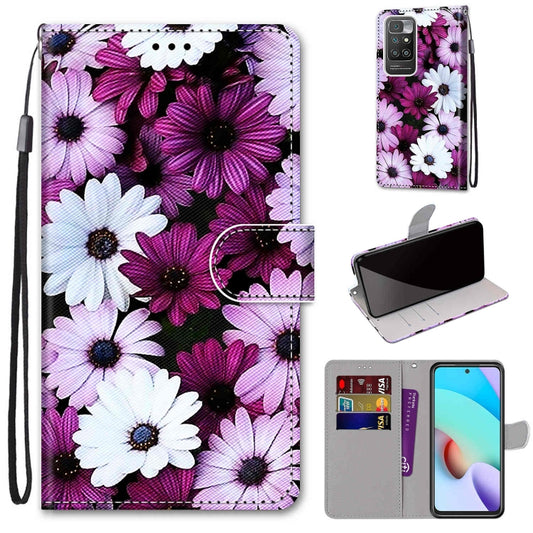 For Xiaomi Redmi 10 Coloured Drawing Cross Texture Horizontal Flip PU Leather Case with Holder & Card Slots & Wallet & Lanyard(Chrysanthemum Pink White Purple) - Xiaomi Cases by buy2fix | Online Shopping UK | buy2fix