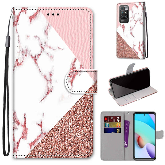 For Xiaomi Redmi 10 Coloured Drawing Cross Texture Horizontal Flip PU Leather Case with Holder & Card Slots & Wallet & Lanyard(Pink Stone Texture) - Xiaomi Cases by buy2fix | Online Shopping UK | buy2fix