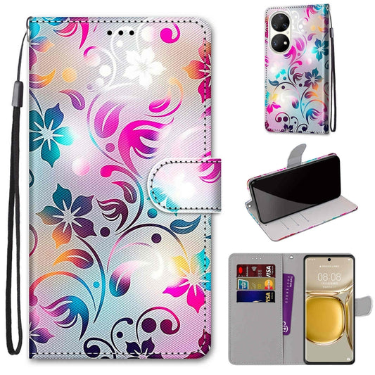 For Huawei P50 Pro Coloured Drawing Cross Texture Horizontal Flip PU Leather Case with Holder & Card Slots & Wallet & Lanyard(Gradient Colorful Flower) - Huawei Cases by buy2fix | Online Shopping UK | buy2fix