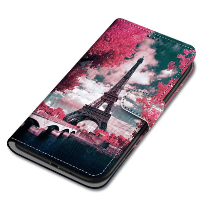 For OPPO A54 5G / A74 5G / A93 5G / A93s 5G Coloured Drawing Cross Texture Horizontal Flip PU Leather Case with Holder & Card Slots & Wallet & Lanyard(Pink Flower Tower Bridge) - OPPO Cases by buy2fix | Online Shopping UK | buy2fix