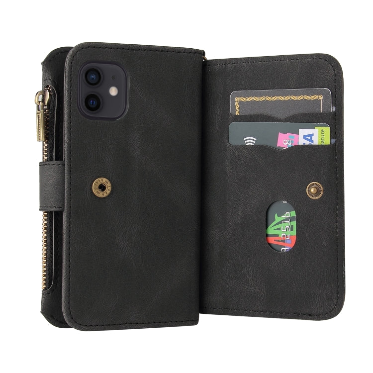 For iPhone 12 mini Skin Feel PU + TPU Horizontal Flip Leather Case with Holder & 15 Cards Slot & Wallet & Zipper Pocket & Lanyard (Black) - iPhone 12 mini Cases by buy2fix | Online Shopping UK | buy2fix