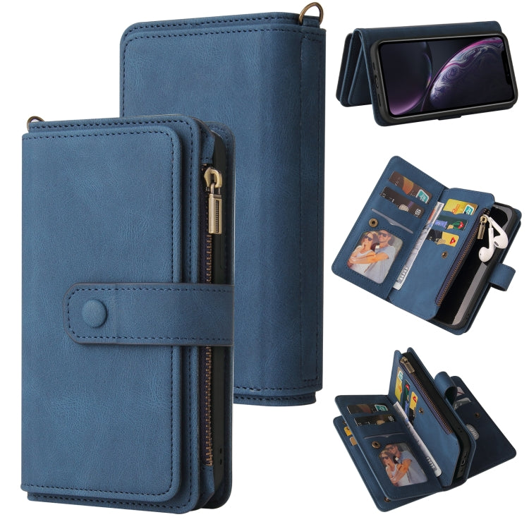 For iPhone XR Skin Feel PU + TPU Horizontal Flip Leather Case with Holder & 15 Cards Slot & Wallet & Zipper Pocket & Lanyard(Blue) - More iPhone Cases by buy2fix | Online Shopping UK | buy2fix