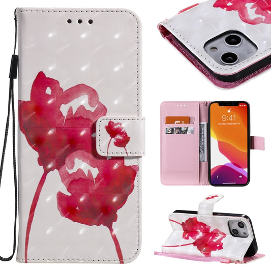 For iPhone 13 mini 3D Painted Pattern Horizontal Flip Leather Case with Holder & Card Slots & Wallet (Red Rose) - iPhone 13 mini Cases by buy2fix | Online Shopping UK | buy2fix