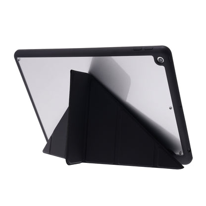 For iPad 10.2 2021 / 2020 / 2019 Deformation Transparent Acrylic Horizontal Flip PU Leather Case with Multi-folding Holder & Sleep / Wake-up Function & Pen Slot(Black) - iPad 10.2 Cases by buy2fix | Online Shopping UK | buy2fix