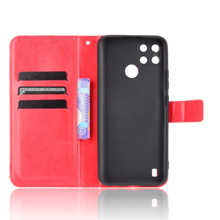 For OPPO Realme C21Y Crazy Horse Texture Horizontal Flip Leather Case with Holder & Card Slots & Lanyard(Red) - Realme Cases by buy2fix | Online Shopping UK | buy2fix