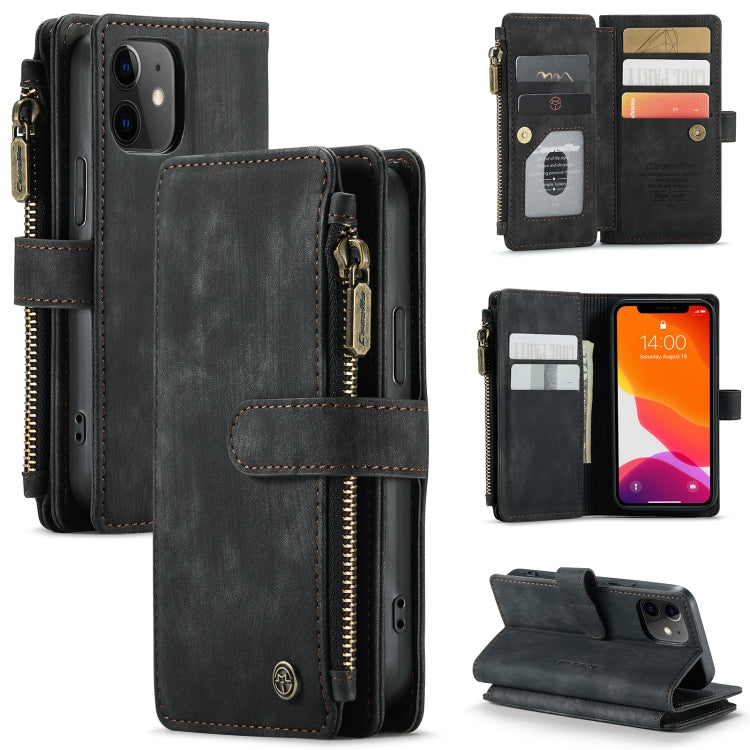 For iPhone 12 mini CaseMe-C30 PU + TPU Multifunctional Horizontal Flip Leather Case with Holder & Card Slot & Wallet & Zipper Pocket (Black) - iPhone 12 mini Cases by CaseMe | Online Shopping UK | buy2fix